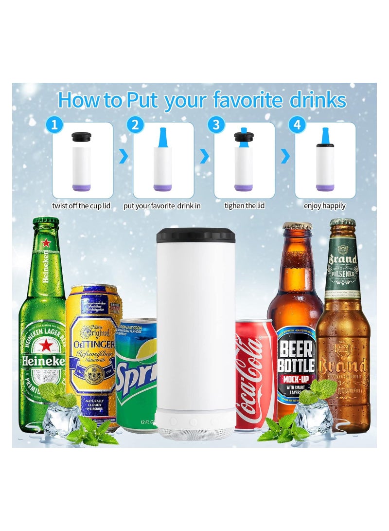 SYOSI Sublimation Skinny Can Cooler Sublimation Can Cooler with Speaker 4 in 1 16oz Straight Music Can Cooler Insulated Speaker Cup Can Cooler with Detachable Led Light for Summer Beach Party - Image 2