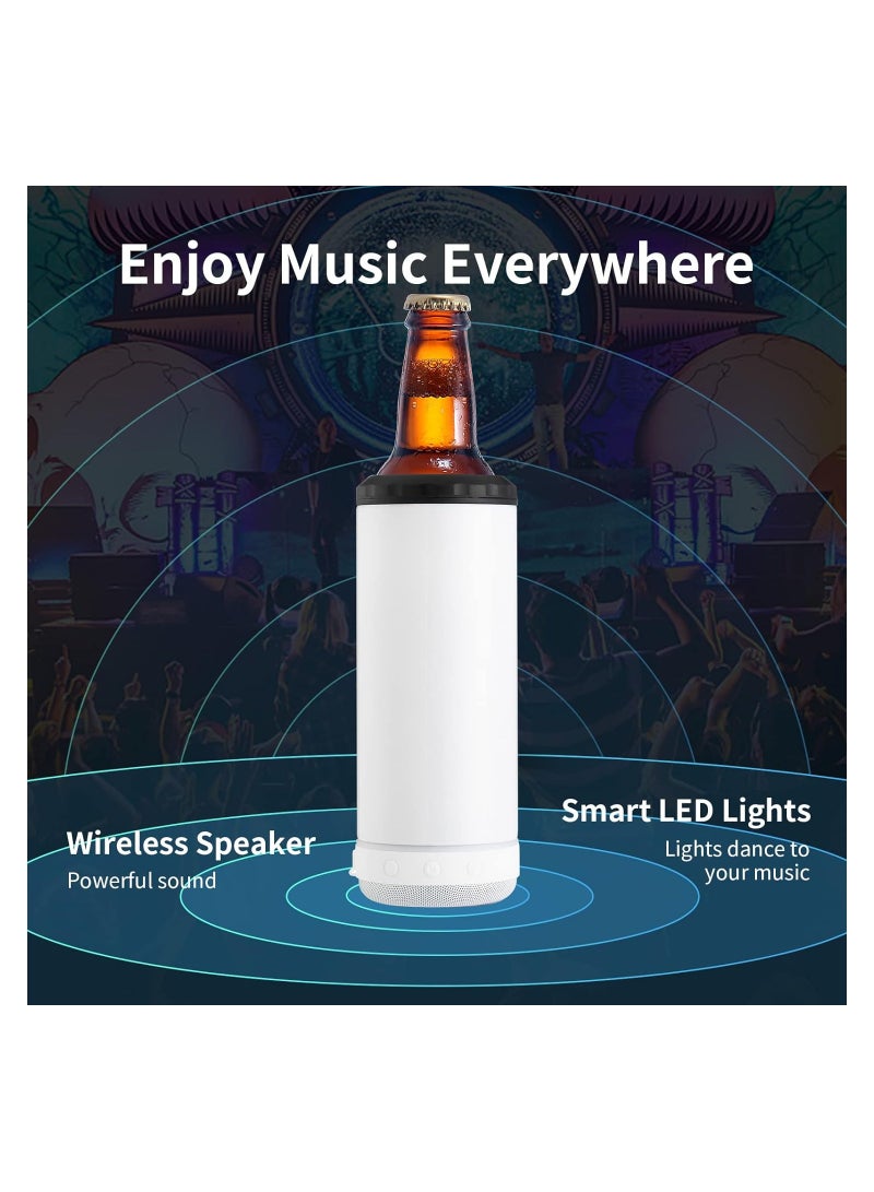 SYOSI Sublimation Skinny Can Cooler Sublimation Can Cooler with Speaker 4 in 1 16oz Straight Music Can Cooler Insulated Speaker Cup Can Cooler with Detachable Led Light for Summer Beach Party - Image 4