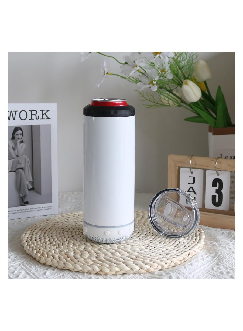 SYOSI Sublimation Skinny Can Cooler Sublimation Can Cooler with Speaker 4 in 1 16oz Straight Music Can Cooler Insulated Speaker Cup Can Cooler with Detachable Led Light for Summer Beach Party - Image 5