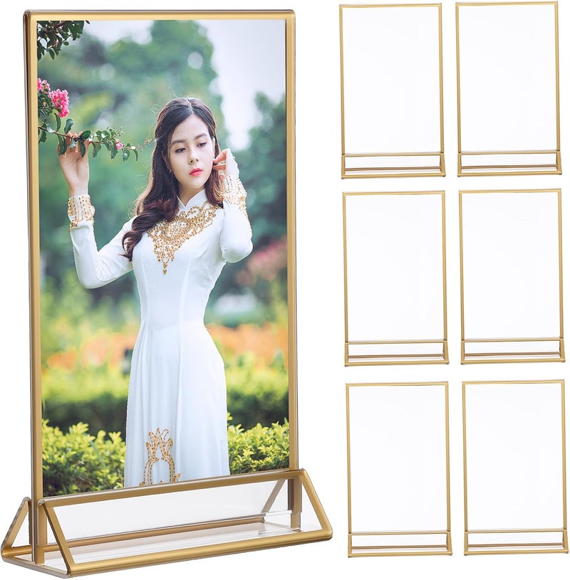 VOSAREA 6pcs Clear Sign Holders Vertical Menu Stands for Restaurants Weddings Shops Easy to Use Detachable Display Stands for Tabletop Signage and Advertisements - Image 1
