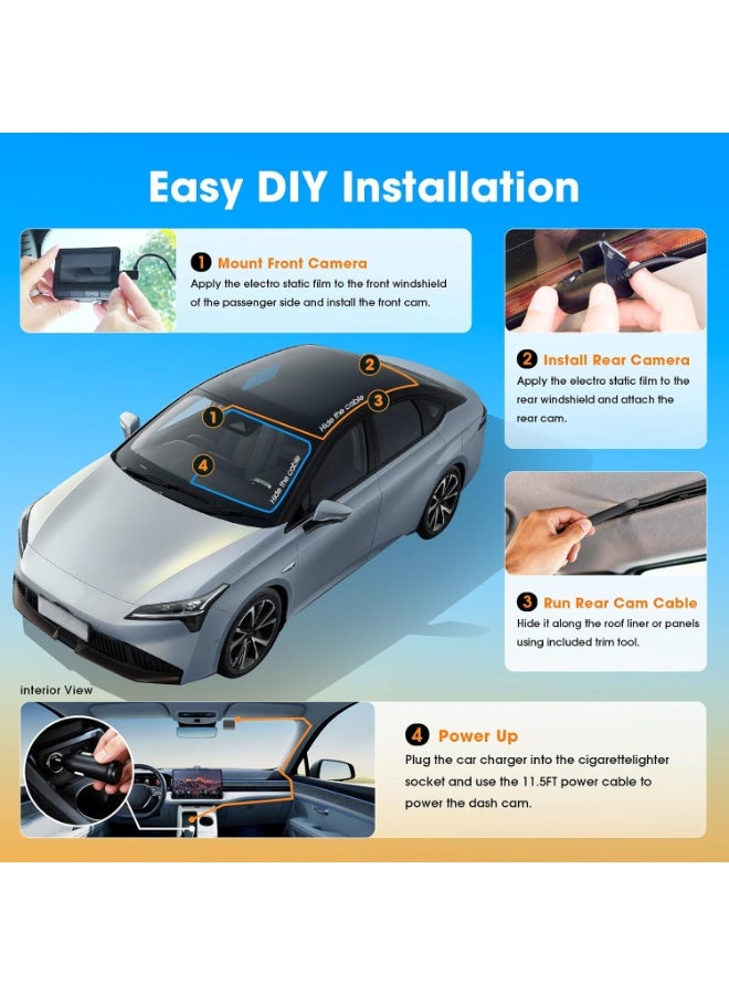 ddpai Dash Cam Car 4K Front and Back, 2160P+1080P Dashcam, up to 15MB/s 5GHz WiFi6 Car Dash Camera, 3" IPS with 32G eMMC, GPS, Night Vision, 24H Parking Monitor, ADAS, G-Sensor Max Support 512G, Z60 - Image 3