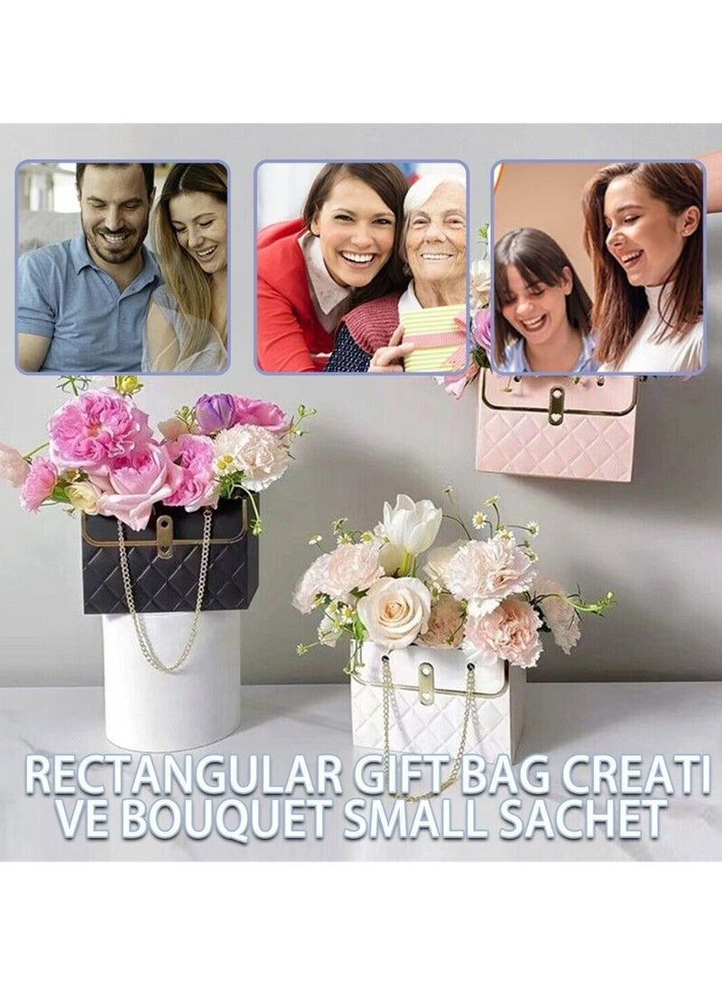 Generic Creative Bouquet Packaging Box with Metal Chain Handle, Portable Floral Gift Bag for Weddings and Special Occasions, Rectangular Design, 4pcs (Pink) - Image 2
