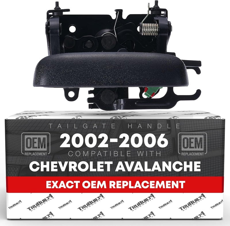 T1A Tailgate Handle Assembly - Compatible with 2002-2006 Chevrolet Avalanche 1500, 02-06 Avalanche 2500; 02-06 Cadillac Escalade EXT - Liftgate Latch Handle - Textured Black - OEM 15086873, 19209650 - Image 1