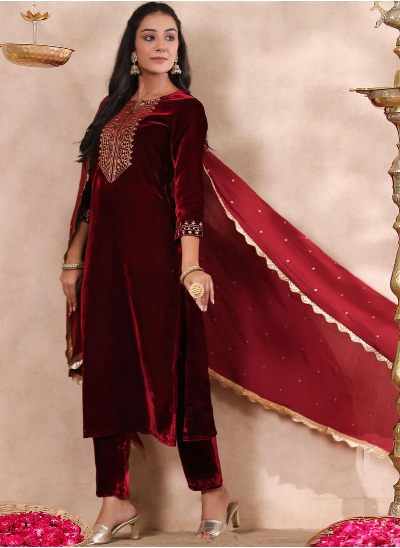 Women's Ethnic Wear VELVET MAROON STRAIGHT Kurta Set with Dupatta - pzsku/ZA2E819ADD98DEF670817Z/45/1741086804/507e10bd-d1e4-481c-a596-dc6ded8fa14d