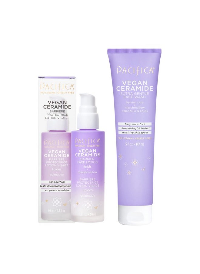 Pacifica - Beauty Vegan Ceramide Face Wash + Face Lotion Set Cleanser Moisturizer Sensitive Skin Dermatologist + Allergy Tested Eczema Association Approved Fragrance Free Vegan - Image 1
