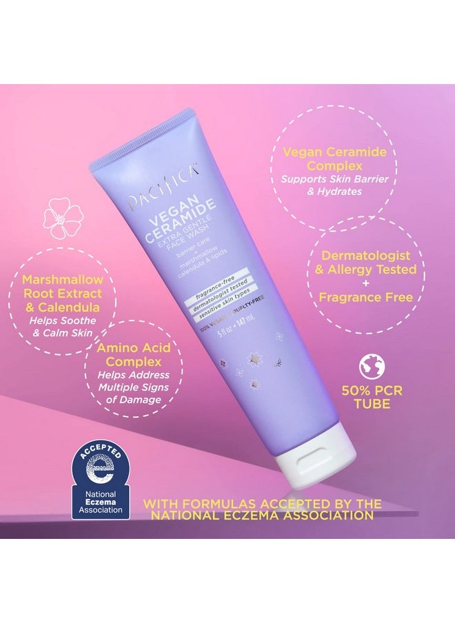 Pacifica - Beauty Vegan Ceramide Face Wash + Face Lotion Set Cleanser Moisturizer Sensitive Skin Dermatologist + Allergy Tested Eczema Association Approved Fragrance Free Vegan - Image 1