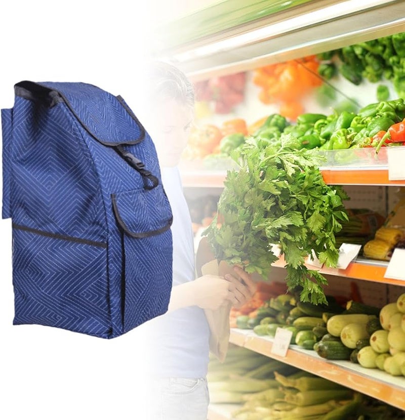 حقيبة عربة تسوق كبيرة السعة مقاومة للماء بديلة من قماش أكسفورد السميك 32x24.5x55 سم - Image 3