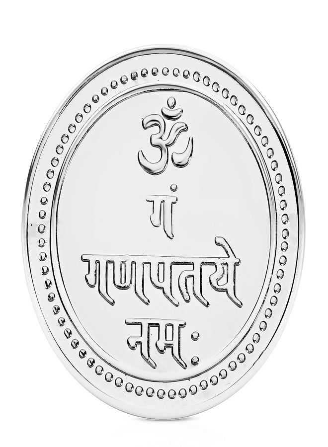 Om Gan Ganpataye Namah Silver Plated Coin | ॐ गं गणपतये नमः Mantra Engraved | Devotional Good Luck Token