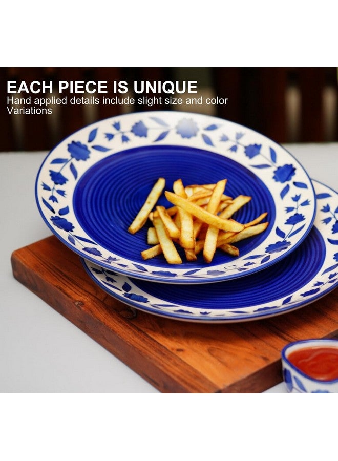 Freakway Hand-Painted Floral Dinner Ceramic Sets of 8 Pieces Including (10 Inch) - 4 Dinner Plates with 4 Serving Bowls (180 Ml) | Dishwasher & Microwave Safe - Royal Blue - Image 5