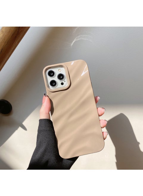 Three-dimensional Pleated Pattern For IPhone16pro Max Apple 15 Mobile Phone Case 14/13 Soft Case Niche High-end Feeling-Color:WT Pleated Varnish Khaki-Applicable Model:16pro (without Packaging)
