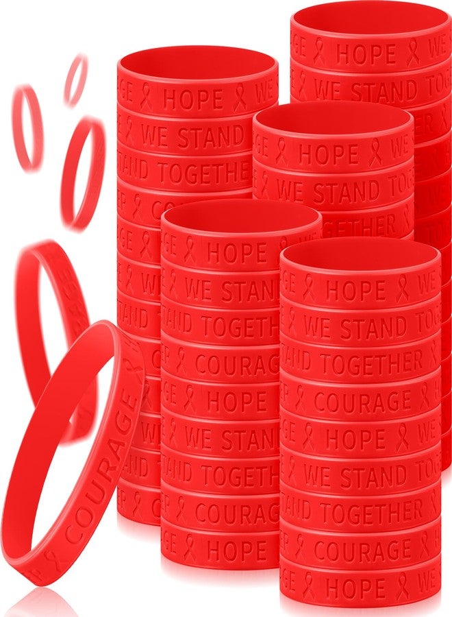 Kigeli 100 Pcs Red Ribbon Awareness Silicone Wristbands for Men Women, Red Ribbon Week Silicone Bracelets Rubber Wristbands Bulk for Cancer Health Disease Tuberculosis Event Public Charity Supplies - Image 1