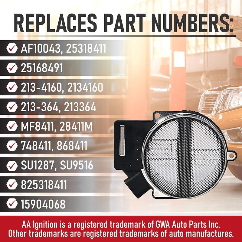 AA Ignition Mass Air Flow Sensor - Compatible with Chevy, Cadillac, GMC & Other GM Vehicles - Silverado, Suburban, Tahoe, Yukon XL, Sierra, Escalade, ESV, 5.3L, 6.0L, 4.8 - Replaces 25168491, AF10043, 25318411 - Image 3