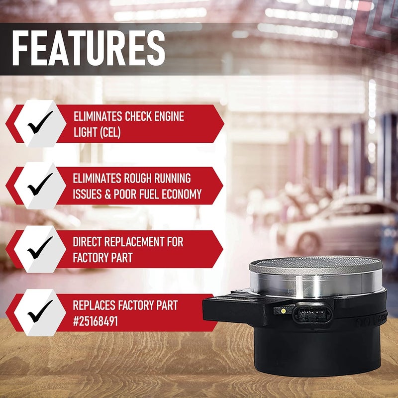 AA Ignition Mass Air Flow Sensor - Compatible with Chevy, Cadillac, GMC & Other GM Vehicles - Silverado, Suburban, Tahoe, Yukon XL, Sierra, Escalade, ESV, 5.3L, 6.0L, 4.8 - Replaces 25168491, AF10043, 25318411 - Image 2