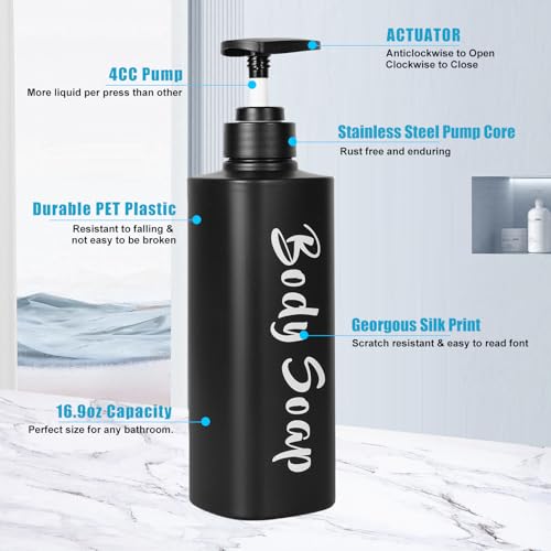 AUMIO Shampoo and Conditioner Dispenser - Shower Soap Dispenser Wall Mounted - 16.9oz Set of 3 Matte Black Plastic Bottles with Pump - Drill Free Refillable Shampoo Bottles for Home Hotel Bathroom - Image 4