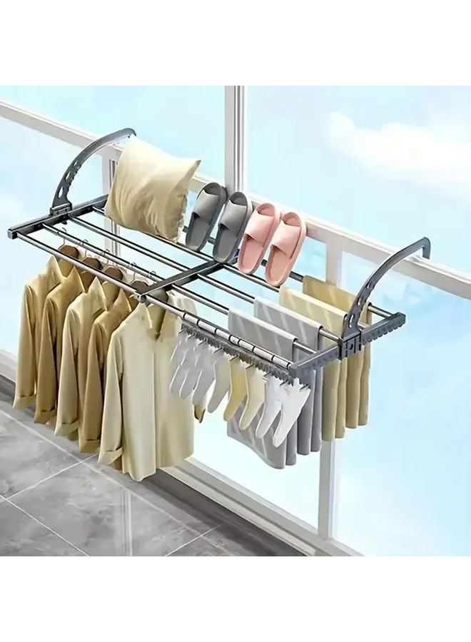 Wall Mounted Stainless Steel Folding Drying Rack 38 55cm 6 Hooks Space Saving Storage - Image 2