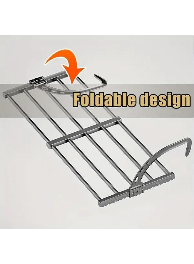 Wall Mounted Stainless Steel Folding Drying Rack 38 55cm 6 Hooks Space Saving Storage - Image 3