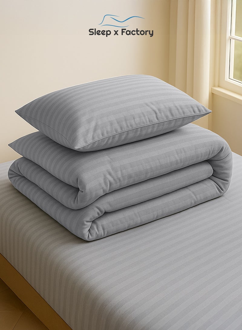 Sleep x Factory Luxury Hotel Style Grey Comforter Set, Fits 200 x 140 cm Single Size Bed, 4 Pcs Soft Microfiber, Stripe Design, Premium Collection - Image 4