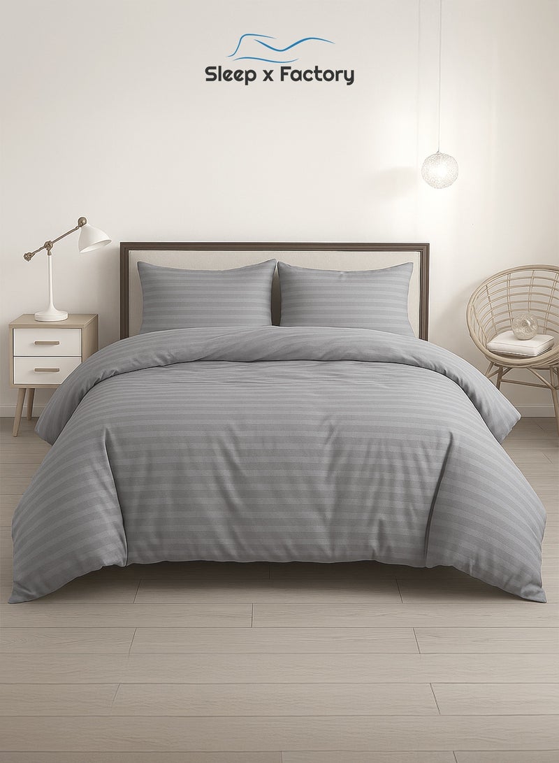 Sleep x Factory Luxury Hotel Style Grey Comforter Set, Fits 200 x 140 cm Single Size Bed, 4 Pcs Soft Microfiber, Stripe Design, Premium Collection - Image 2