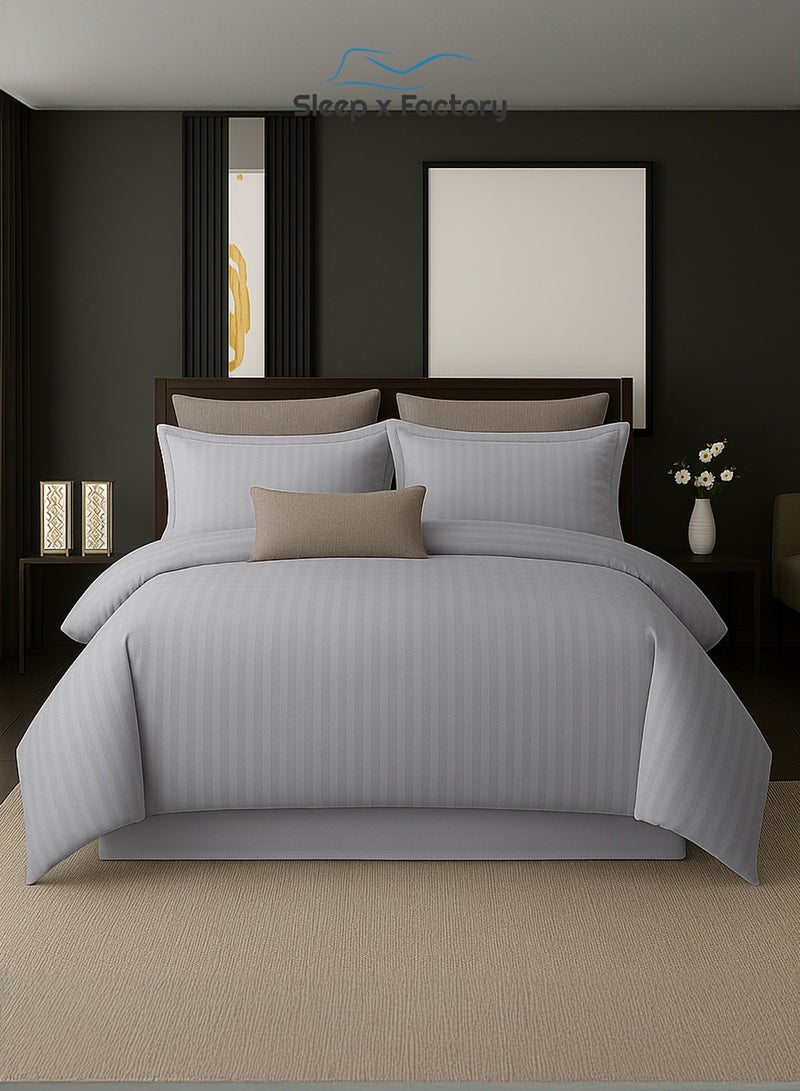 Sleep x Factory Luxury Hotel Style Grey Comforter Set, Fits 200 x 140 cm Single Size Bed, 4 Pcs Soft Microfiber, Stripe Design, Premium Collection - Image 3