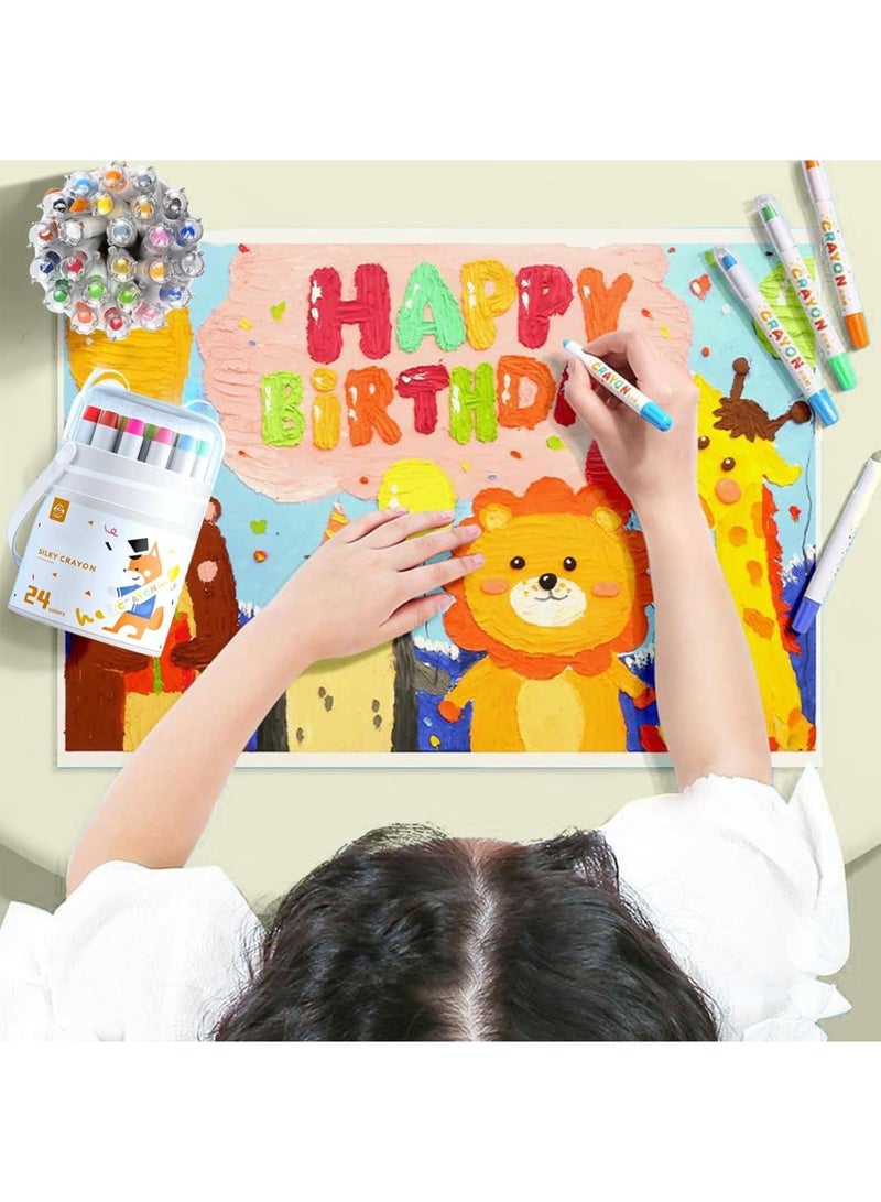 SYOSI Silky Crayons, Twistable Gel Crayons for Kids Washable Jumbo Crayons Smooth Drawing and Coloring, Non Toxic Easy Grip Art Supplies for Toddlers School and Home Creative Painting 24 Colors - Image 2