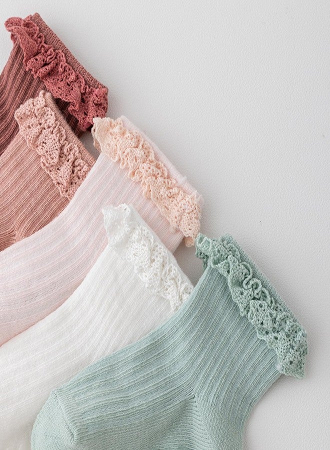 Looching 6 Pack Baby Toddler Girls Anti Slip Socks Ruffle Frilly Non Skid with Grips Cute Ankle Lace Socks for Infant Kids - Image 5