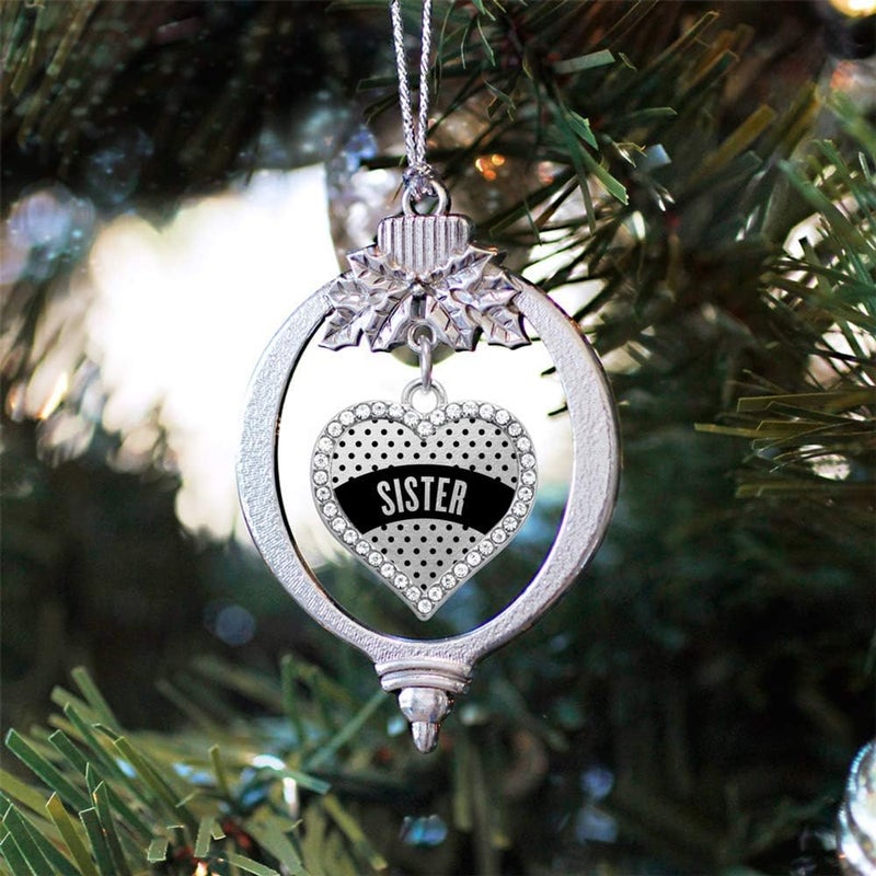 Inspired Silver - Black Polka Dot Sister - Silver Christmas Ornament - Open Heart Charm Christmas Tree Ornament with Cubic Zirconia - Holiday Hanging Decoration - Image 2