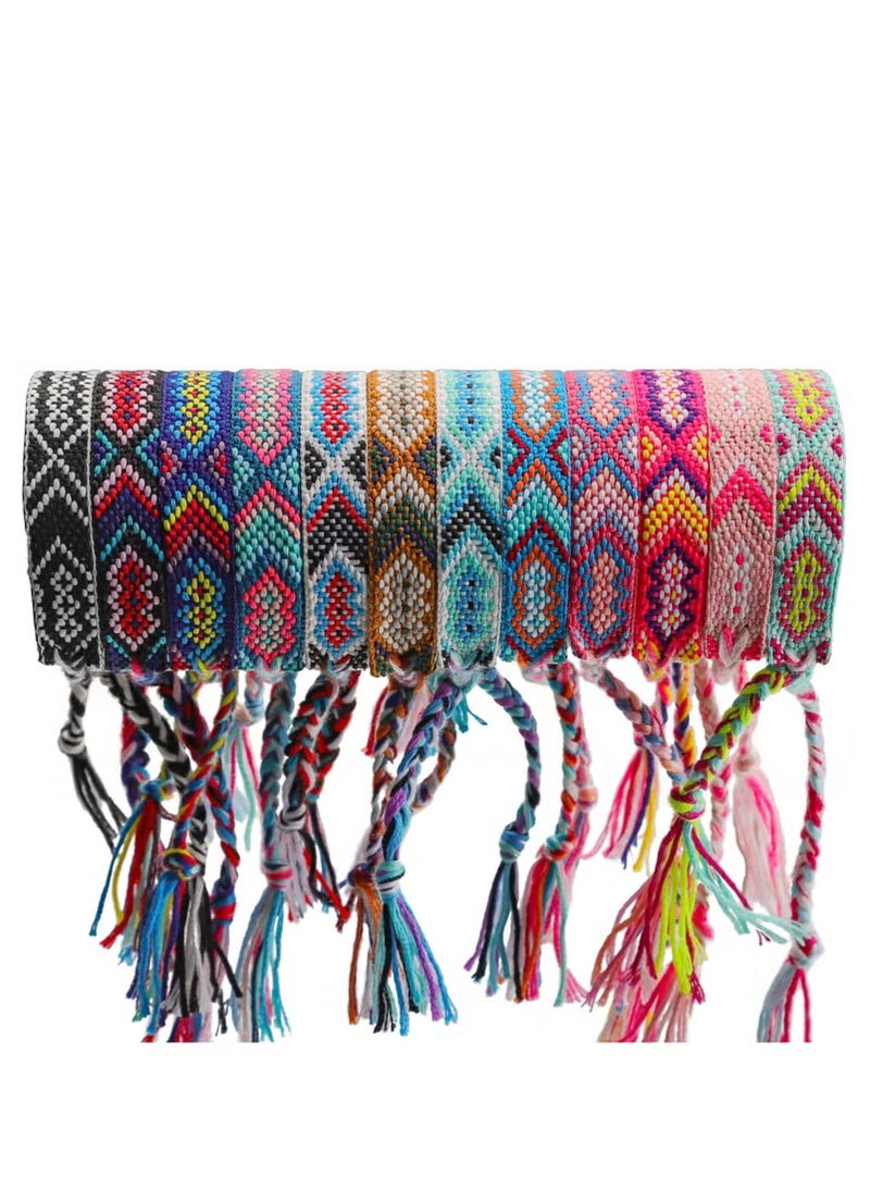 KHAJUL 12 قطعة أساور صداقة من نيبال مصنوعة يدويًا من خيوط مضفرة قابلة للتعديل بالجملة للنساء والأطفال والفتيات - Image 2