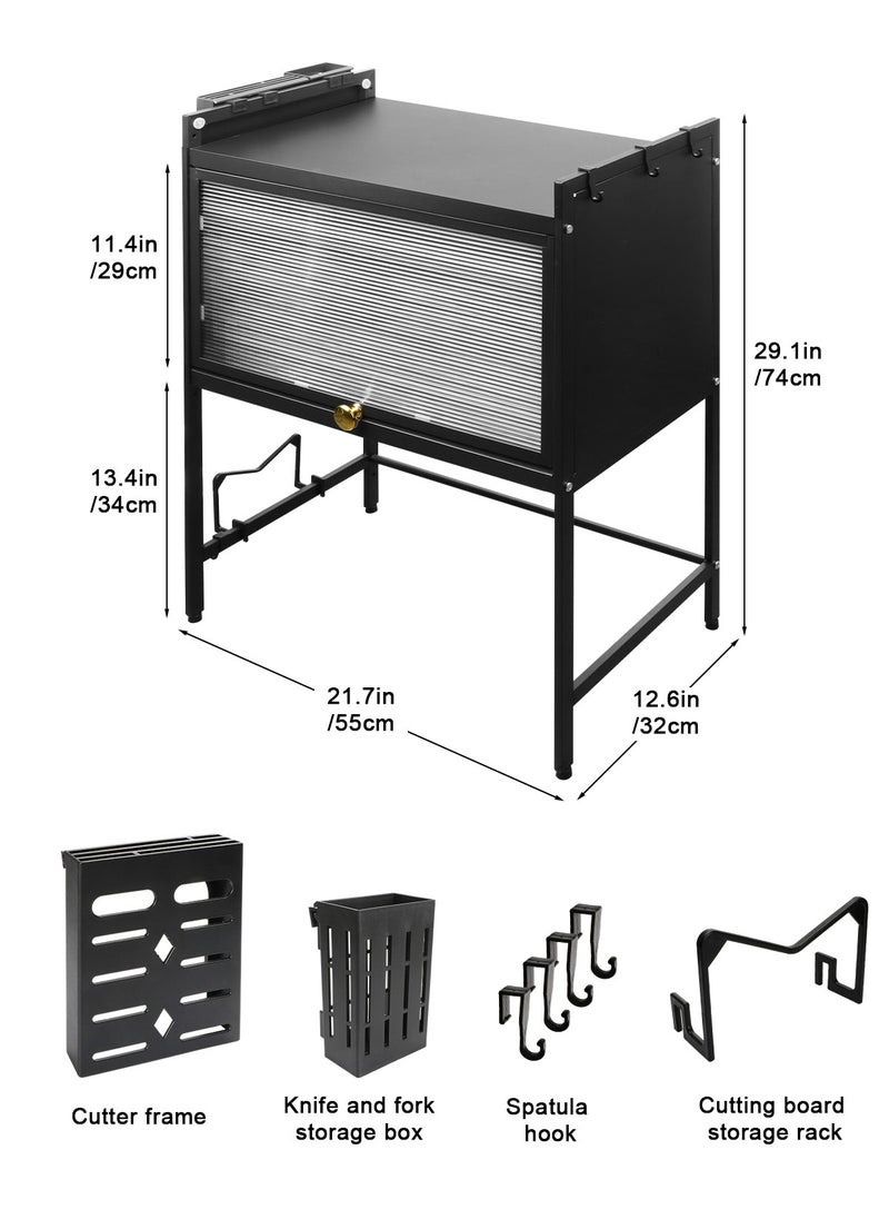 Microwave Oven Rack Heavy Duty Stand Kitchen Counter Top Storage Organizer 3-Tier with Hooks and Utensils Holder Microwave Shelf Double Layer Dustproof Oven Rack – Black
