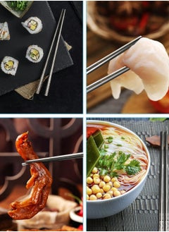 SYOSI Stainless Steel Chopsticks, Silver Reusable Dishwasher Safe Metal Chopsticks Square Lightweight Chop Sticks, Gift Set（5 Pairs ）  - Image 4