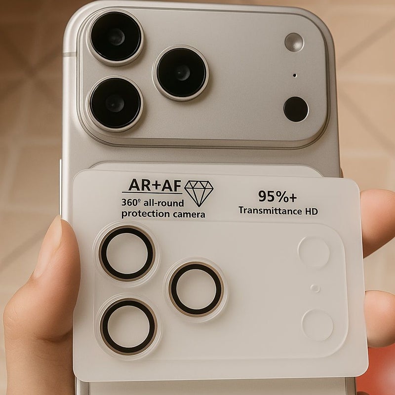 1pc Integrated 3D Transparent Two Color Armor Mobile Phone Lens Full Coverage Protective Film For iPhone 17 Promax Silvery Made Of Transparent Acrylic With 9H Tempered Glass Lenses - Image 2