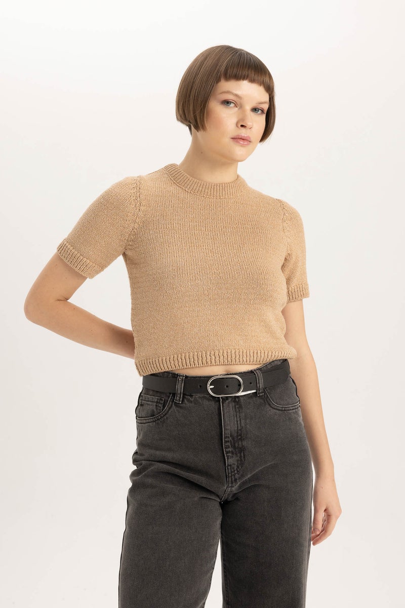 DeFacto Woman Fitted Crew Neck Short Sleeve Knitted Pullover - Image 5