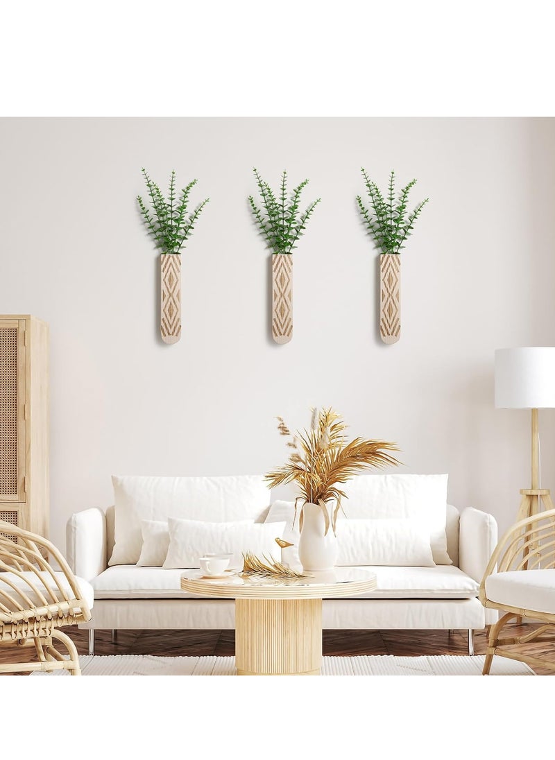 GUDOO Wall Planter for Indoor Plants, 3 Pack Geometric Hanging Planter, Wood Wall Vase for Decor Artificial Flower Plants, Boho Wall Decor for Living Room, Bedroom(White)  - Image 2