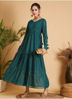 Foil Print Tiered Maxi Dress by Styli