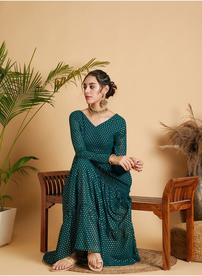 SASSAFRAS - Foil Print Tiered Maxi Dress by Styli - Image 1