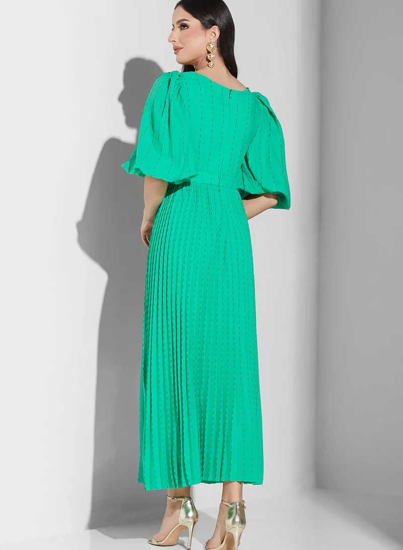 Threadz by Ajooni Puff Sleeve Plisse Dress