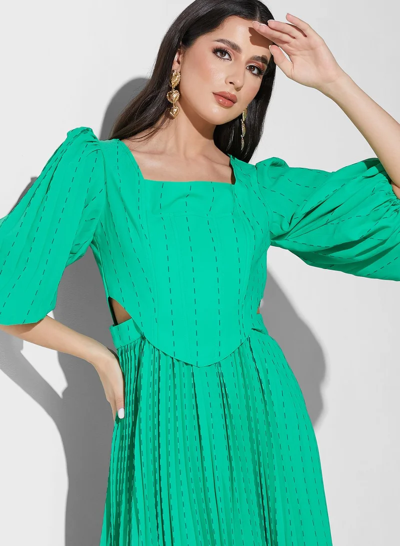 Threadz by Ajooni Puff Sleeve Plisse Dress
