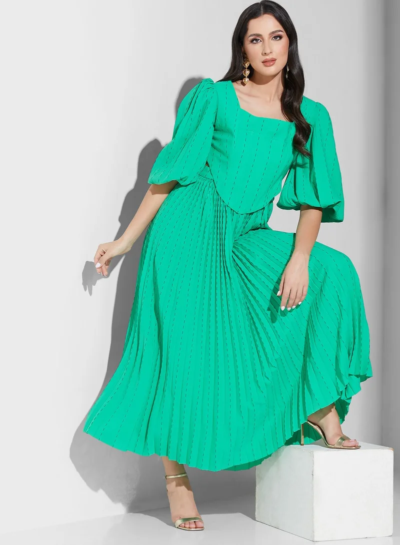 Threadz by Ajooni Puff Sleeve Plisse Dress