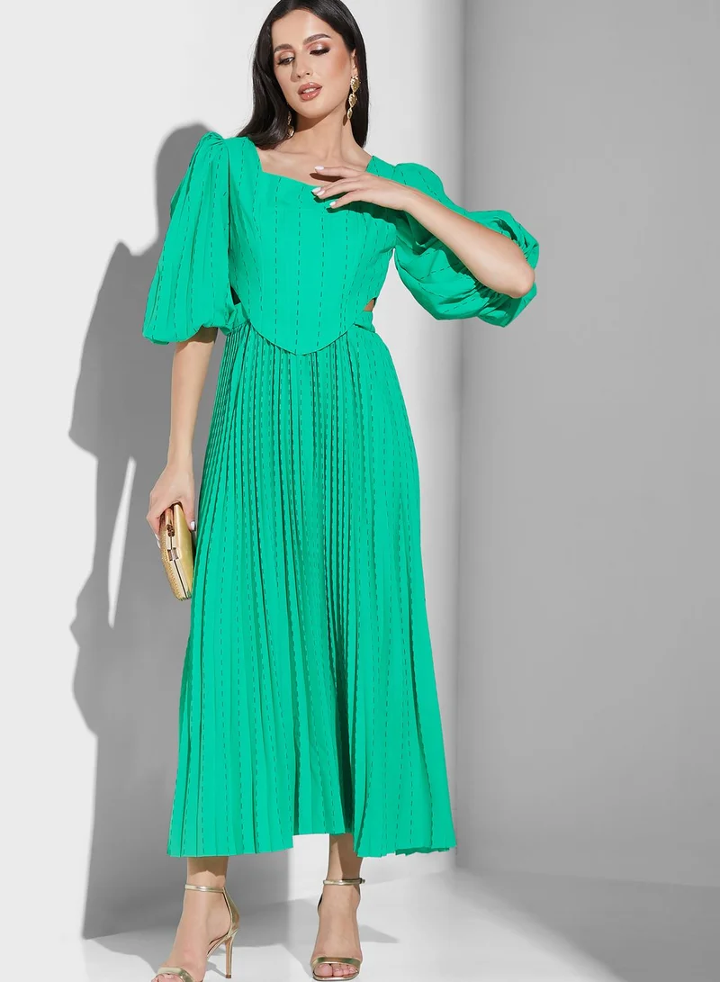 Threadz by Ajooni Puff Sleeve Plisse Dress