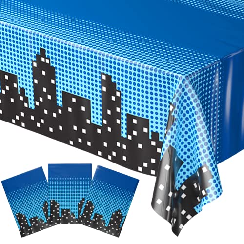 Blue Orchards Superhero Cityscape Table Covers (Pack of 3) 108"x54" XL - Superhero Table Cloth for Parties, Birthday Party Supplies, Boy Birthday Party Decorations, Super Hero Brithday Party - Image 1