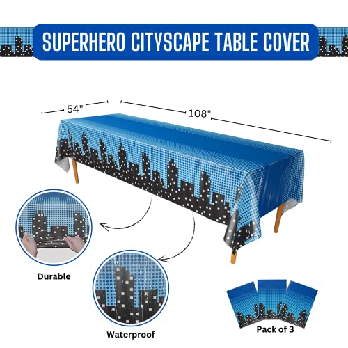 Blue Orchards Superhero Cityscape Table Covers (Pack of 3) 108"x54" XL - Superhero Table Cloth for Parties, Birthday Party Supplies, Boy Birthday Party Decorations, Super Hero Brithday Party - Image 2