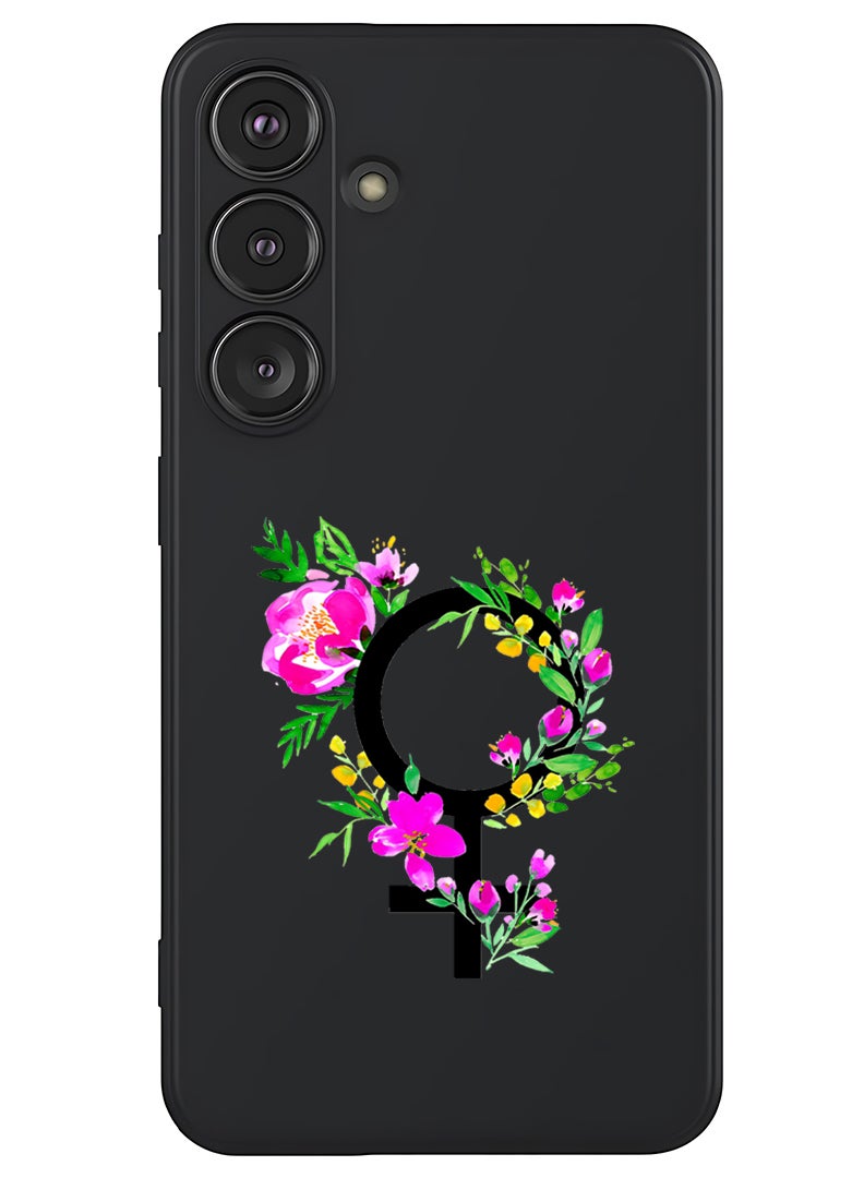 Theodor Protective Slim Fit Case Liquid Silicone Cover with Full Body Protection Anti-Scratch Shockproof Case For Samsung Galaxy S25 Plus (Black) - womens day floral - Image 1