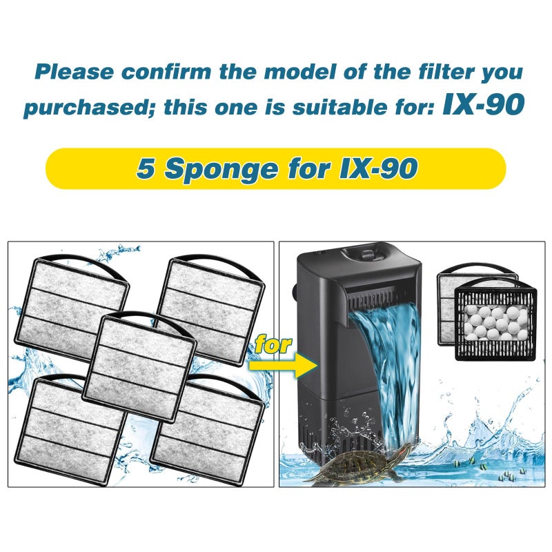 TARARIUM Aquarium Turtle Tank Filter 5pcs Low Water Level Power Filter Replacement Sponge Clip for IX-90 Filter - Image 2