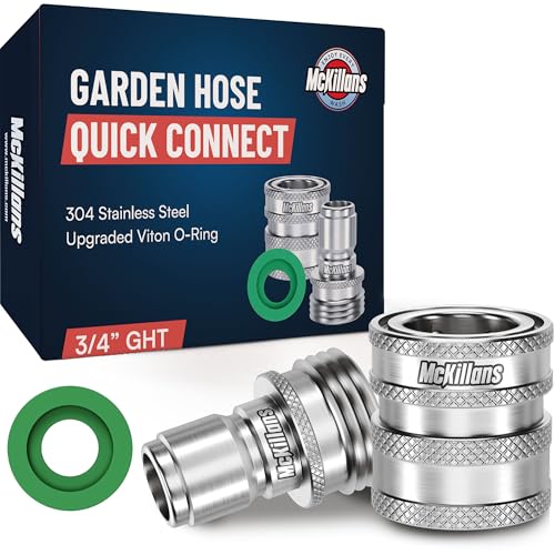 McKillans® Garden Hose Quick Connect Pair [UNIVERSAL FIT] - Stainless Steel Quick Connect Hose Fittings - Water Hose Connectors - Quick Disconnect Adapter - EASY INSTANT CONNECTION - Image 1