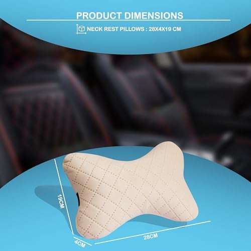 Yobbo Universal Car Neck Rest Headrest Pillow Soft Cushion Cervical Pain Relief Support with Adjustable Straps for All Cars Driving Seat Office Chair, Travel Pack of 2 (Beige-Velvet) - Image 5