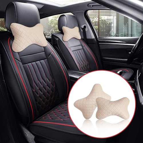 Yobbo Universal Car Neck Rest Headrest Pillow Soft Cushion Cervical Pain Relief Support with Adjustable Straps for All Cars Driving Seat Office Chair, Travel Pack of 2 (Beige-Velvet) - Image 2