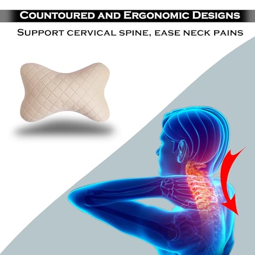Yobbo Universal Car Neck Rest Headrest Pillow Soft Cushion Cervical Pain Relief Support with Adjustable Straps for All Cars Driving Seat Office Chair, Travel Pack of 2 (Beige-Velvet) - Image 4