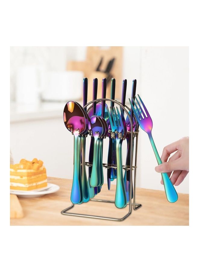 24-Piece Stainless Steel Cutlery Set with Stand Multicolour - Image 1