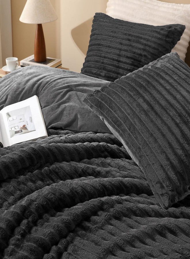 Andency Fleece King Comforter Set, 3 Pieces Dark Grey Comforter Set for King Size Bed, Soft Warm Fluffy Fuzzy Dark Gray Bedding Set for Winter (1 Comforter & 2 Pillowcases) - Image 3