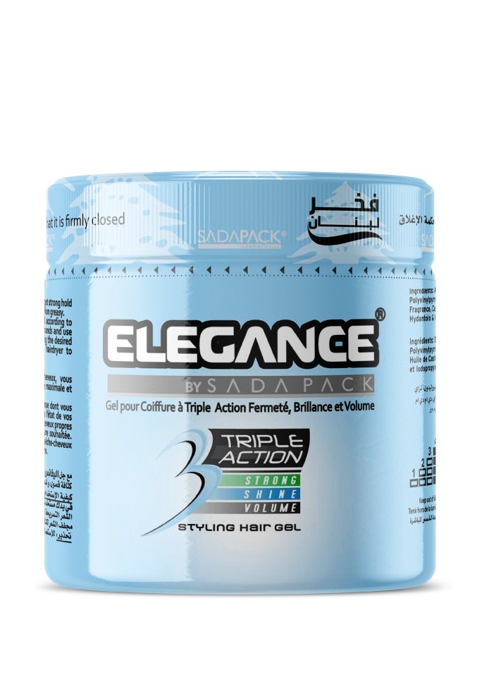 Elegance Triple Action Hair Gel - Blue, 500ml | Strong Hold, Glossy Finish, Flexible Styling - Image 1