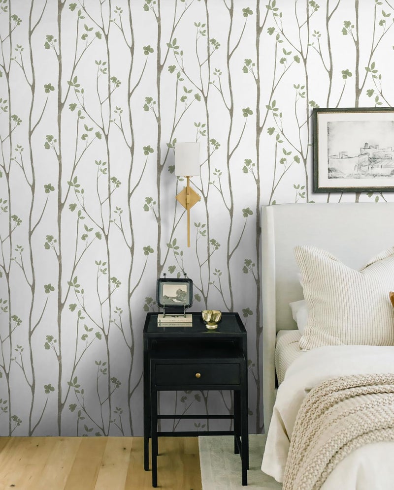 Timeet Floral Wallpaper Peel and Stick Green Leaf Contact Paper Boho Flower Wall Paper Self Adhesive Removable Decoral Bedroom Living Room Walls 16"x118" - Image 3